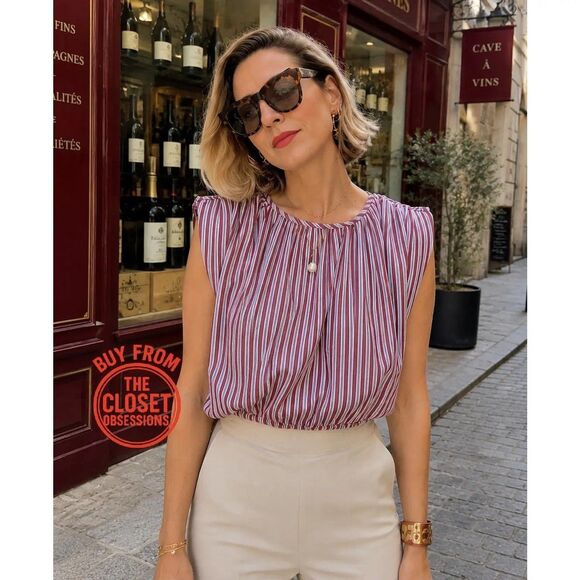 Zara Tops - ZARA Striped Poplin Top Red White Blue Striped Sz XS Sleeveless Crop With Tie